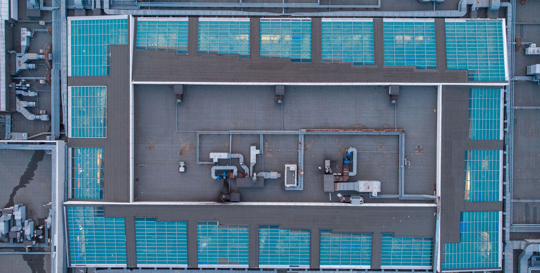 aerial view of commercial building