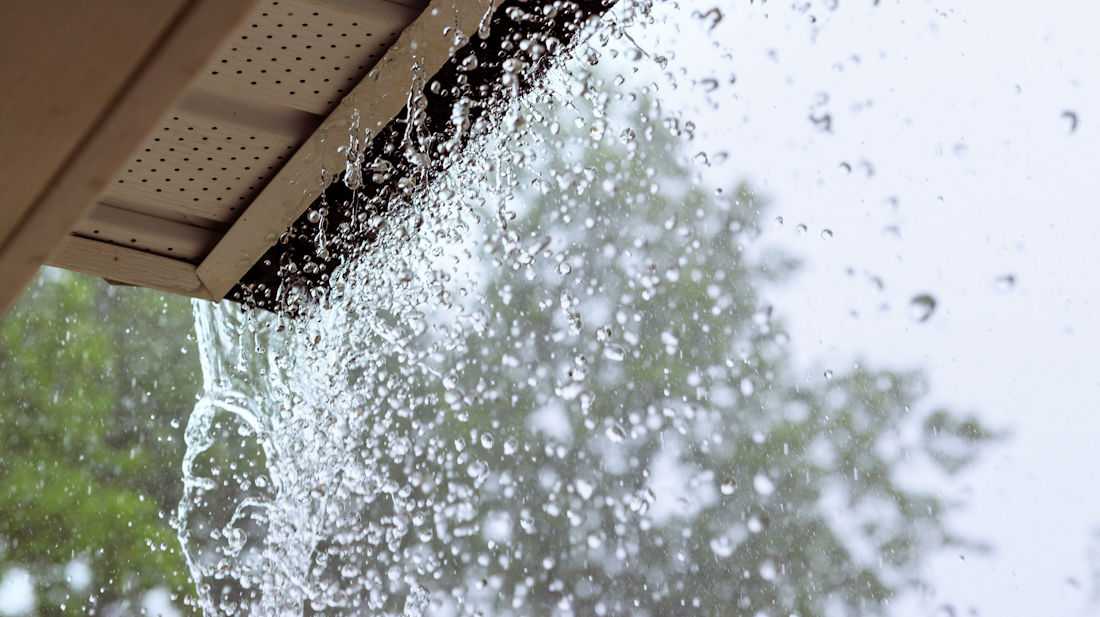 excessive rain falling off roof